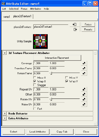 Узел размещения текстуры на плоскости в окне диалога Attribute Editor